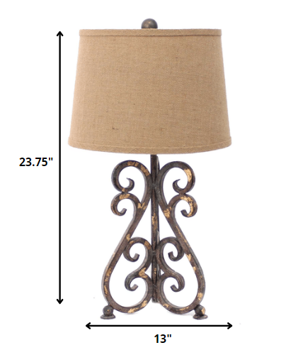 13 x 11 x 23.75 Bronze Vintage Metal Khaki Linen Shade - Table Lamp