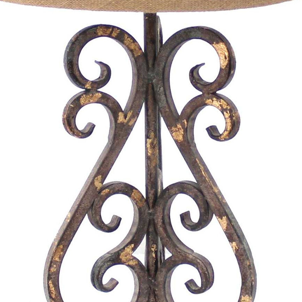 13 x 11 x 23.75 Bronze Vintage Metal Khaki Linen Shade - Table Lamp