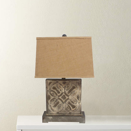 4.75 x 11.75 x 24.75 Brown Vintage with Khaki Linen Shade - Table Lamp