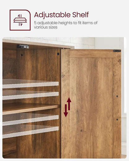 Rustic Walnut Buffet Cabinet with Adjustable Shelves