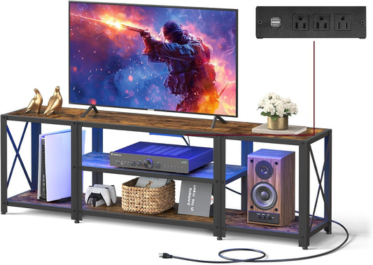 TV Stand with Power Outlets and LED Lights, for Tvs up to 60 Inches,