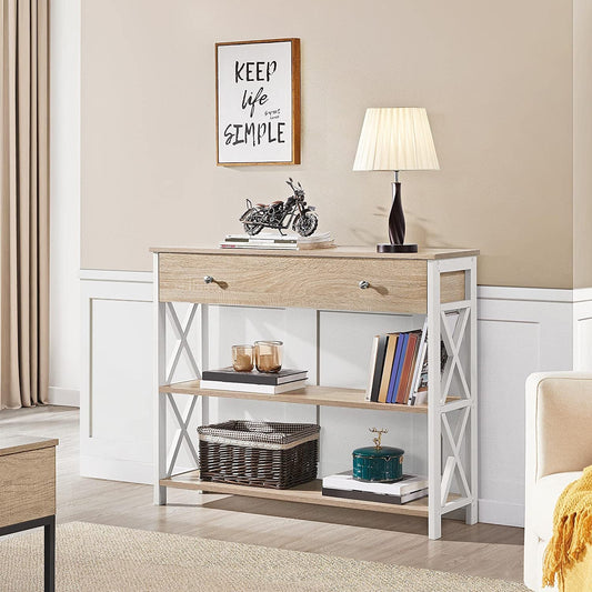 Narrow Console Table with Drawer and Shelves