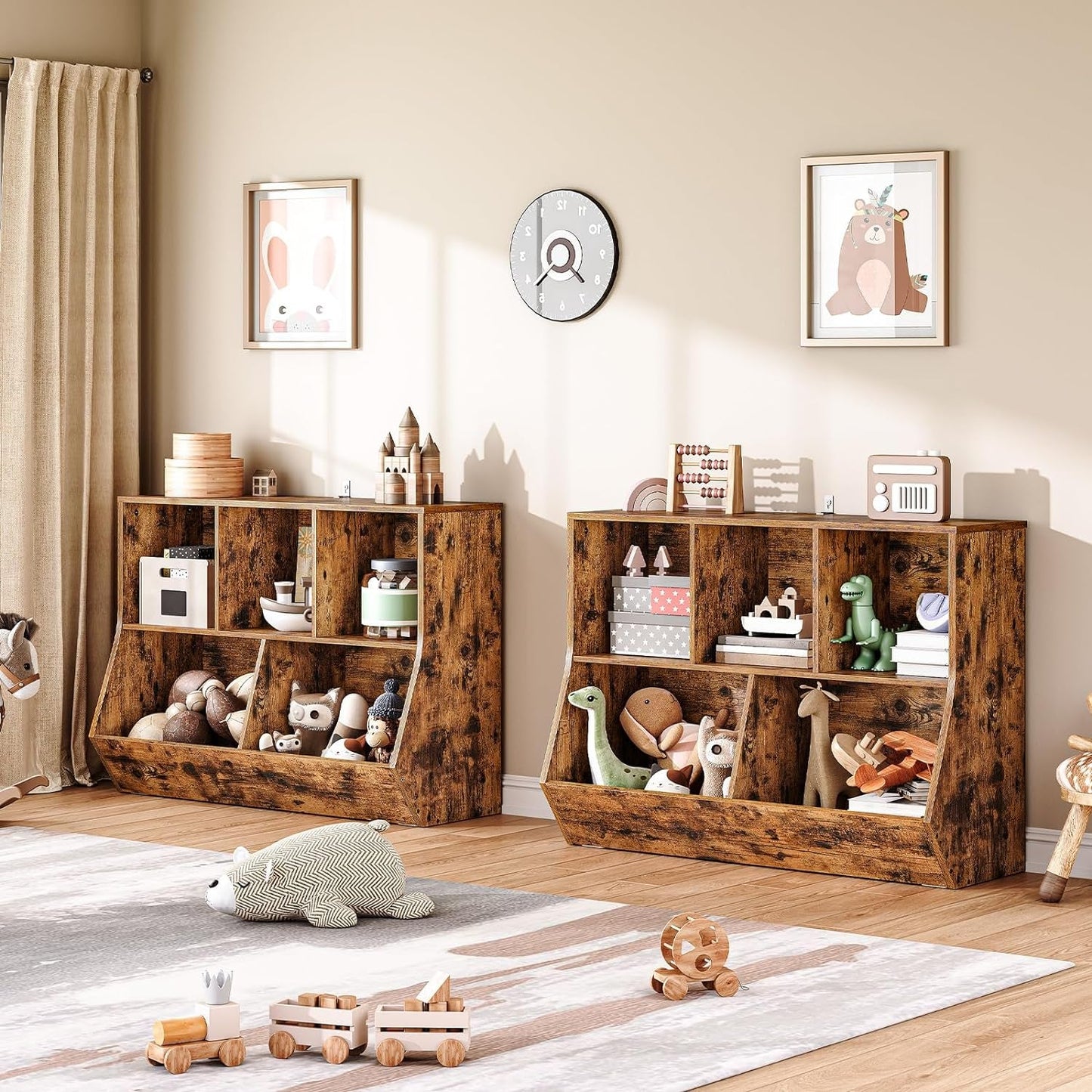 Kids Bookshelf, Bookcase Footboard, Toy Storage Cubby, 35.4" L