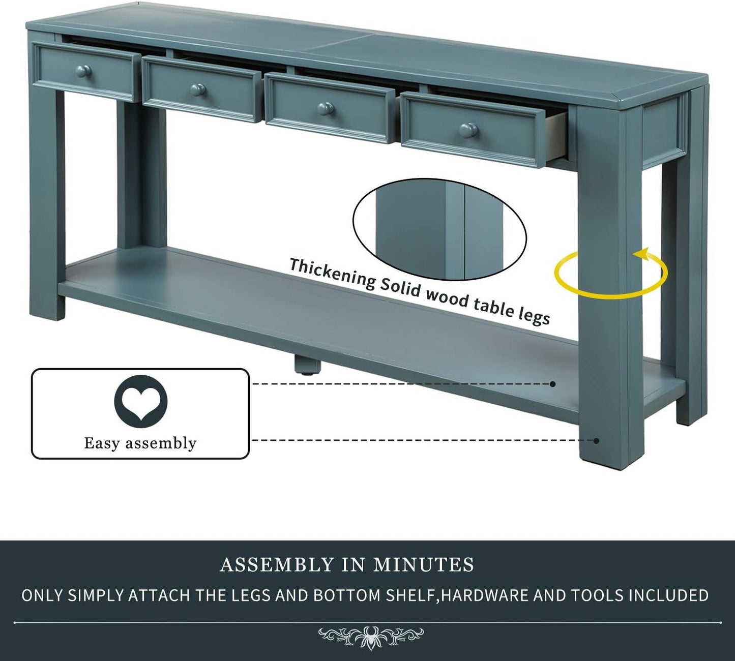 Easy Assembly Blue Console Table with Drawers