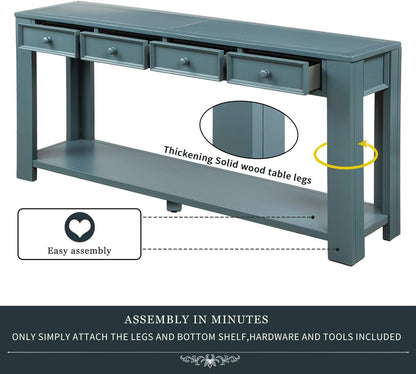 Easy Assembly Blue Console Table with Drawers