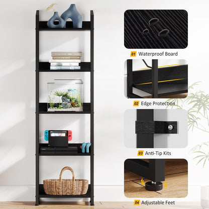 5 Tier Narrow Bookshelf: Tall Bookcase Shelf with Edge Protection,