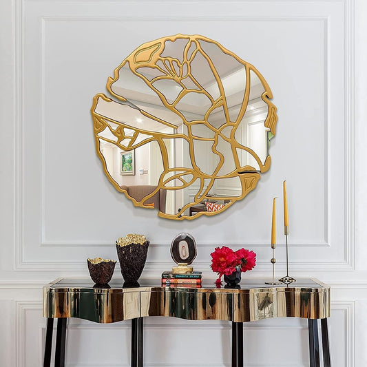 Large Irregular Frame Gold Wall Mirror - Decorative Round Mirror for