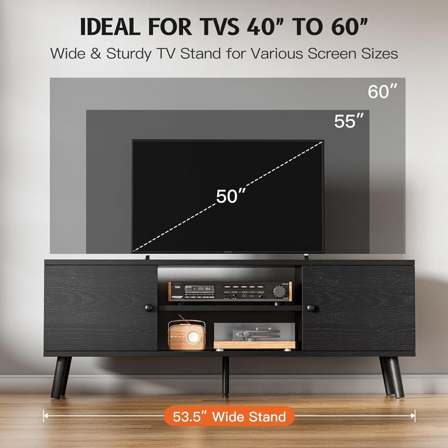 TV Stand for 55-60 Inch TV, Entertainment Center Console Table with