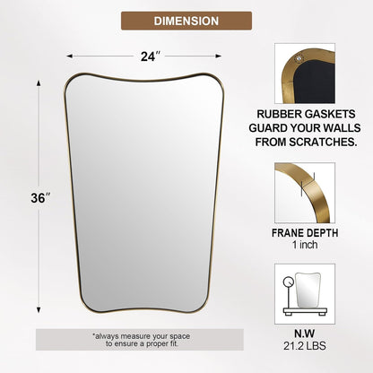 Gold Mirror, 24X36 Irregular Wall Mirror, Gold Antique Bathroom Vanity