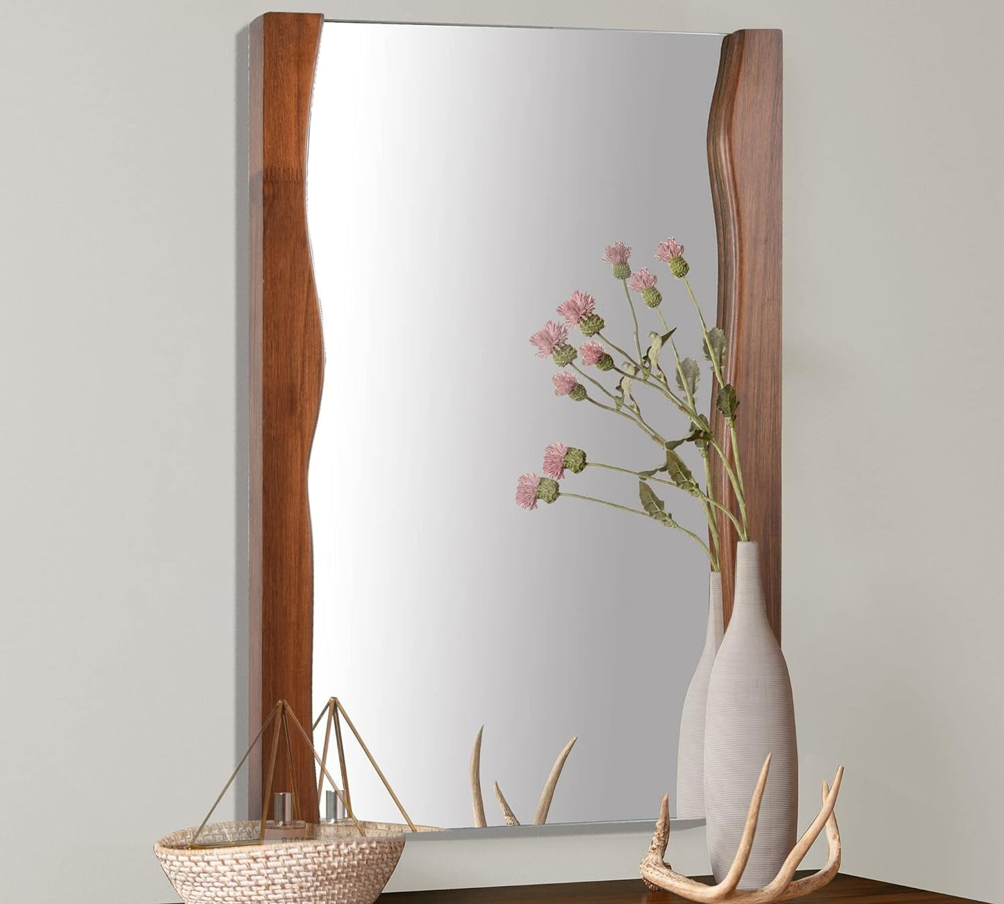Rustic Brown Wood Bathroom Mirror with Live Edge Frame - Irregular 20