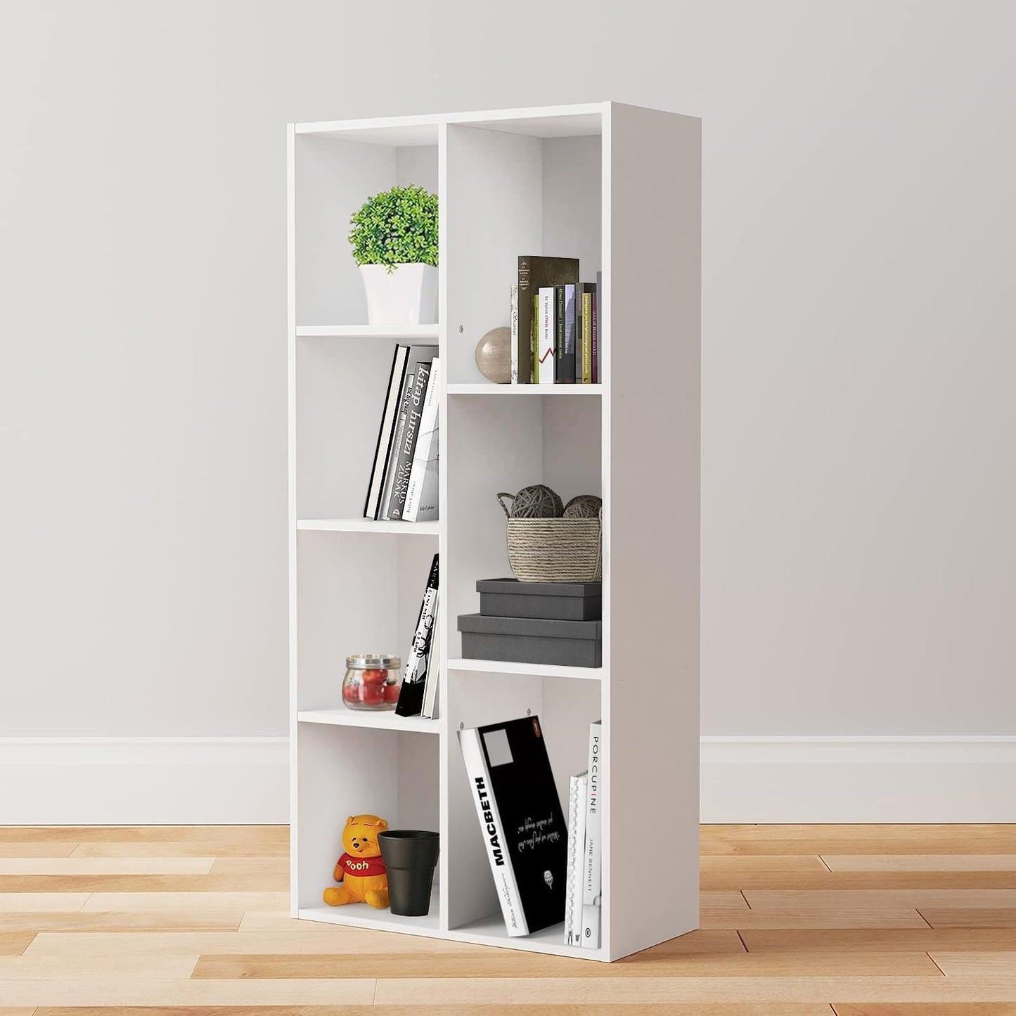 7 Cube Organizer Bookcase, Storage Shelves, Book Shelf, White, 9.25"D