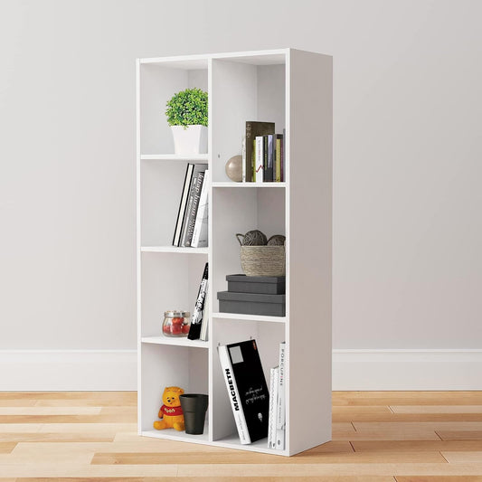 7 Cube Organizer Bookcase, Storage Shelves, Book Shelf, White, 9.25"D