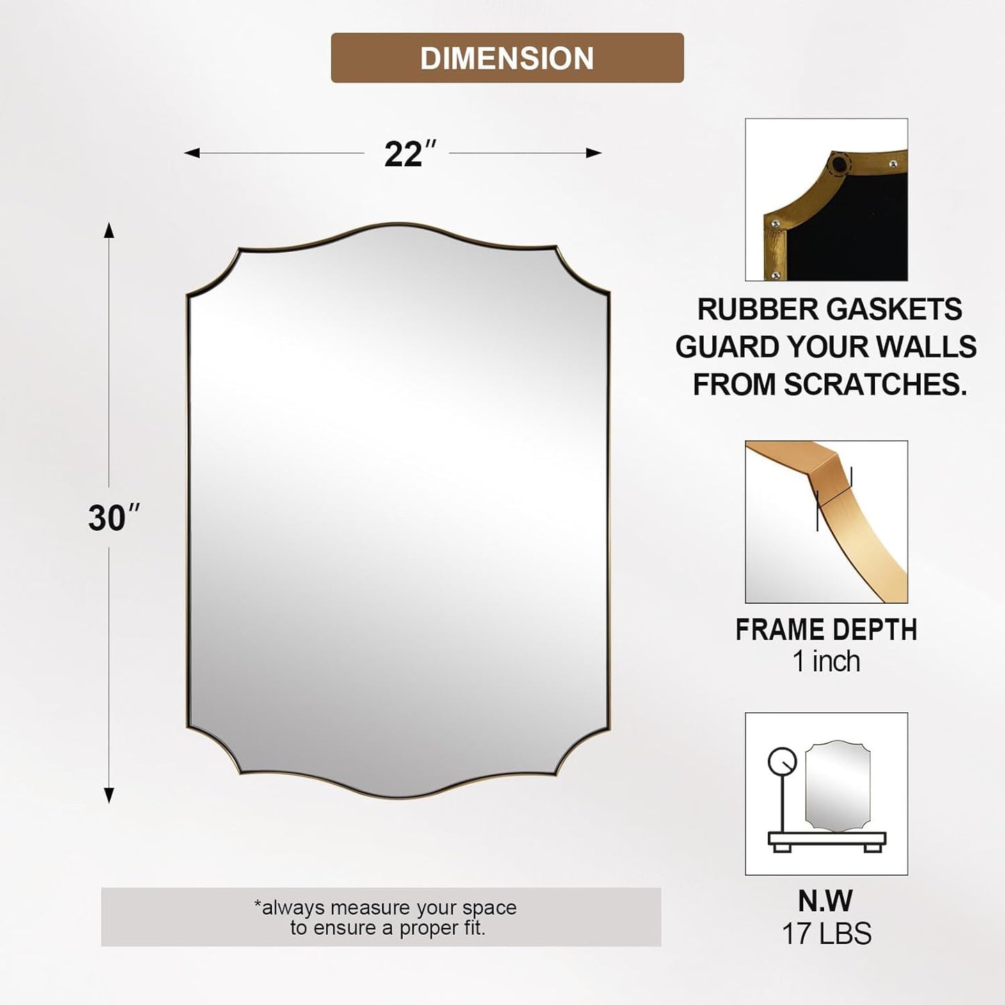 Stainless Steel Metal Frame Wall Mount Vanity Mirror, 22X30 Irregular