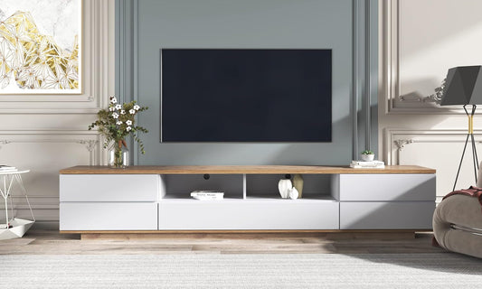 Wood TV Stand Entertainment Center with Storage Cabinets & Open