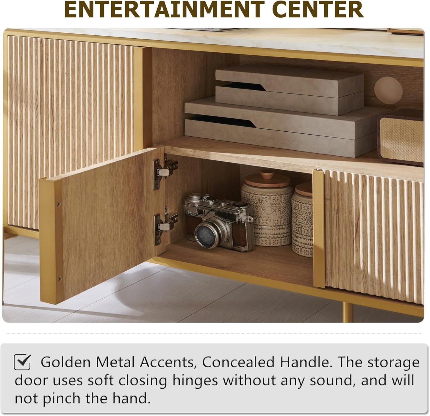 Luxury 70" Fluted TV Stand, Modern Chic Entertainment Center for Tvs