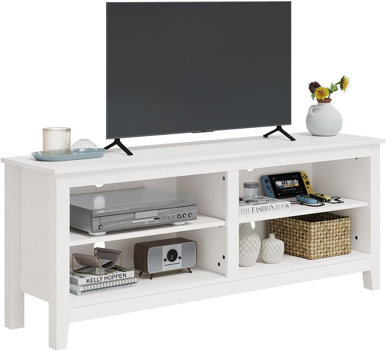 White 4 Cubby TV Stand for 60 Inch TV