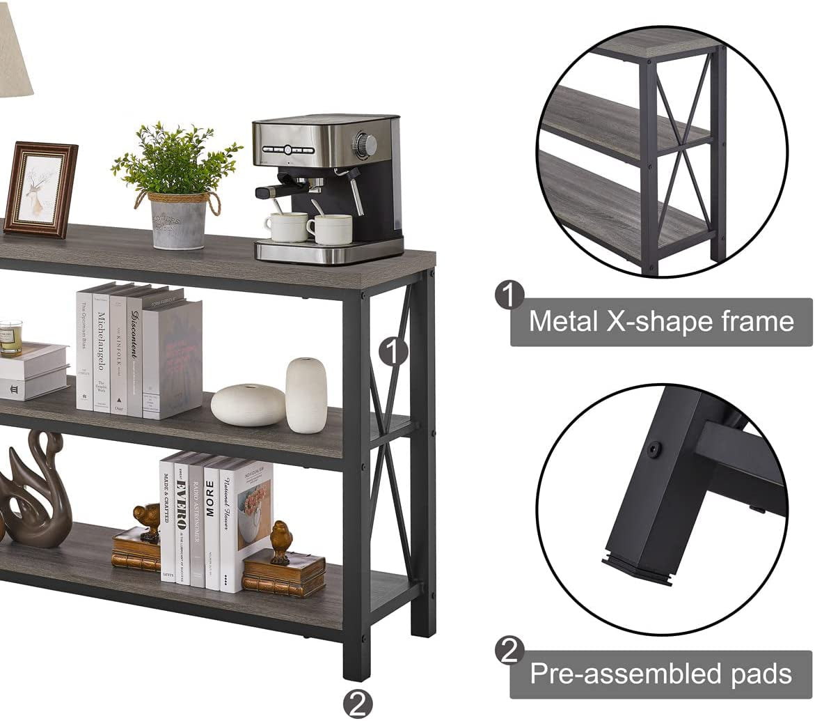 Industrial Rustic Sofa Table with Storage Shelves