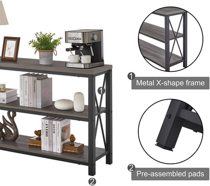 Industrial Rustic Sofa Table with Storage Shelves