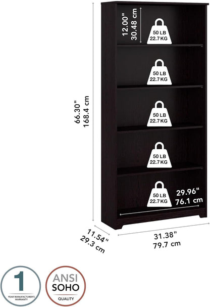 Bush Furniture Tall 5 Shelf Bookcase, Large Open Bookshelf, Sturdy