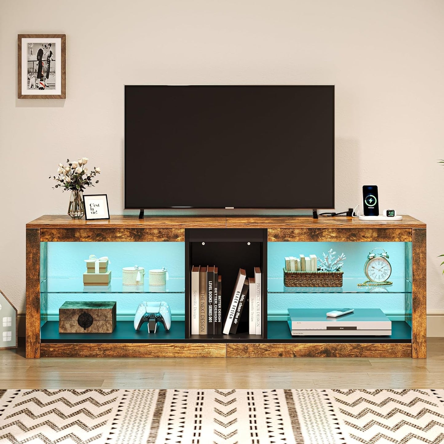 LED TV Stand W/Power Outlets for Tvs up to 55/60 Inch, Gaming