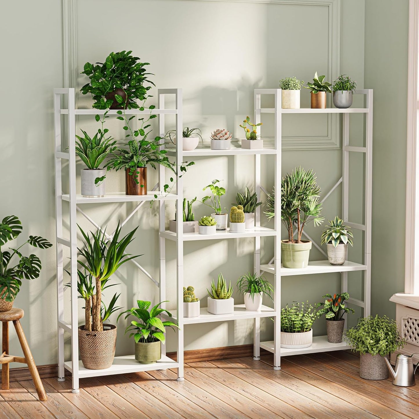Triple 4 Tier Bookshelf, Bookcase with 11 Open Display Shelves, Wide