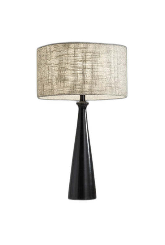 22" Silver Metal Table Lamp With Gray Drum Shade