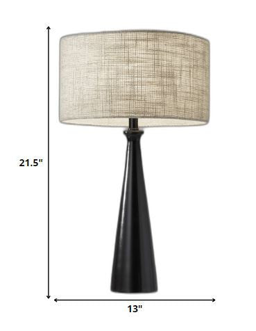 22" Silver Metal Table Lamp With Gray Drum Shade