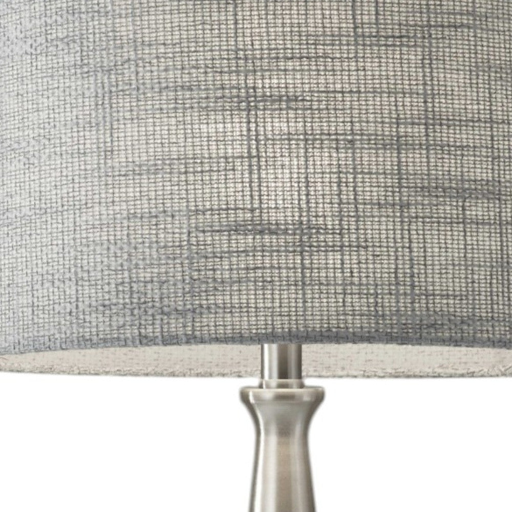 22" Silver Metal Table Lamp With Gray Drum Shade