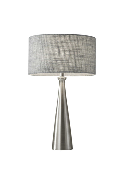 22" Silver Metal Table Lamp With Gray Drum Shade