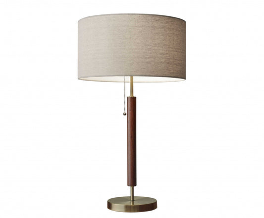 Antique Brass Metal and Walnut Wood Table Lamp