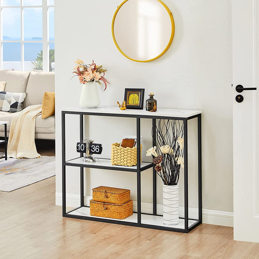 Modern Industrial Sofa Table with Storage Shelves