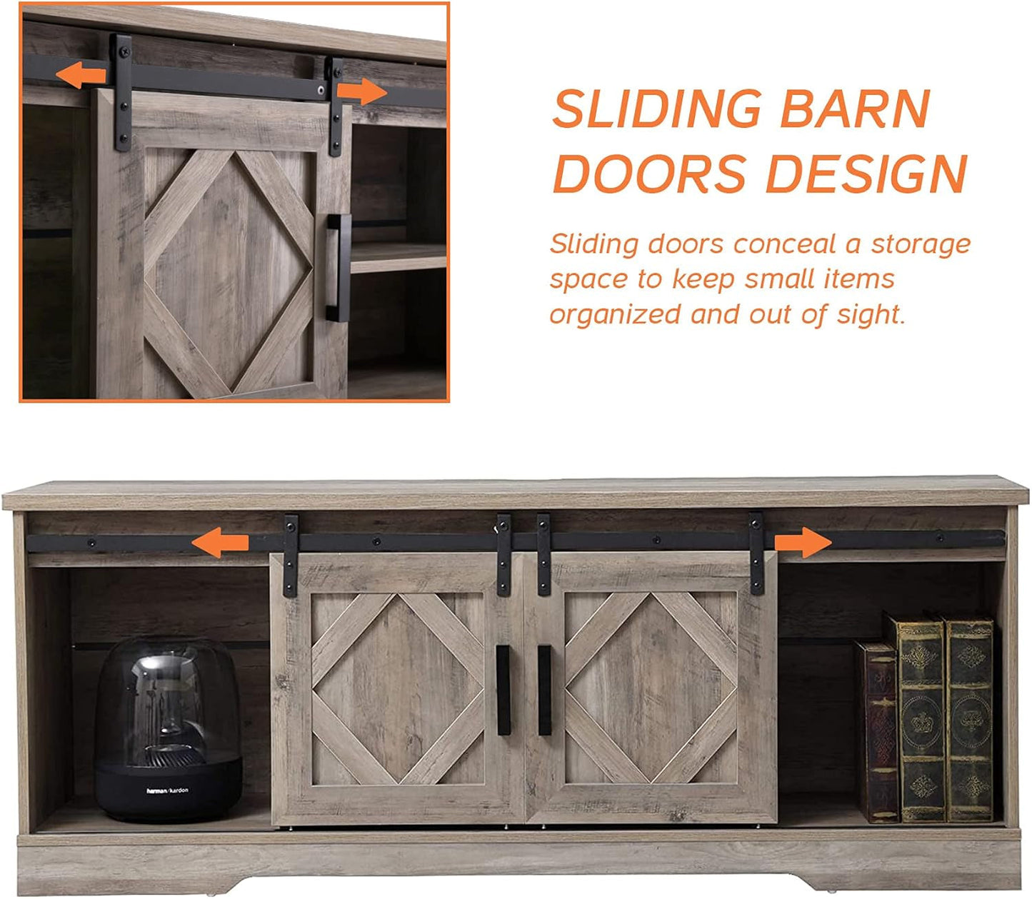 Farmhouse Sliding Barn Door TV Stand for Tvs up to 65 Inch, Modern