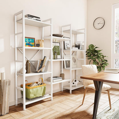 Triple 4 Tier Bookshelf, Bookcase with 11 Open Display Shelves, Wide