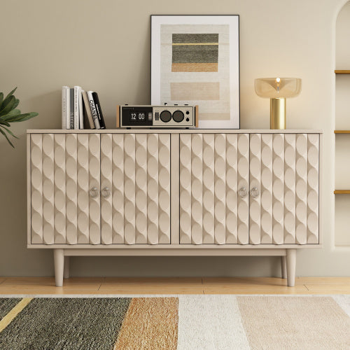 Modern 4-door Sideboard With Convex Doors And 2 Silver Handles For
