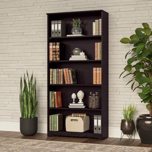 Bush Furniture Tall 5 Shelf Bookcase, Large Open Bookshelf, Sturdy