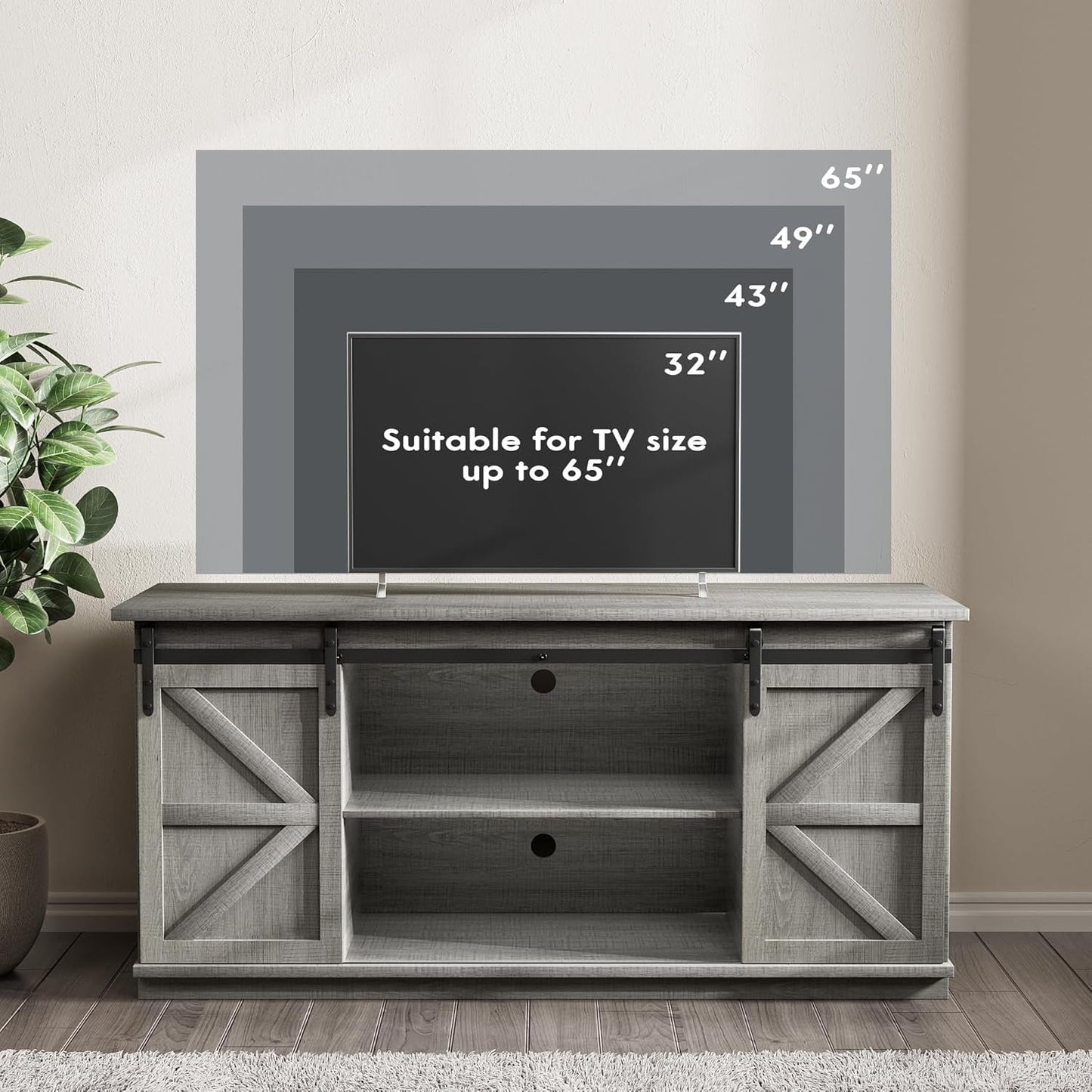 TV Stand for 65 Inch TV, Entertainment Center with Storage Cabinets