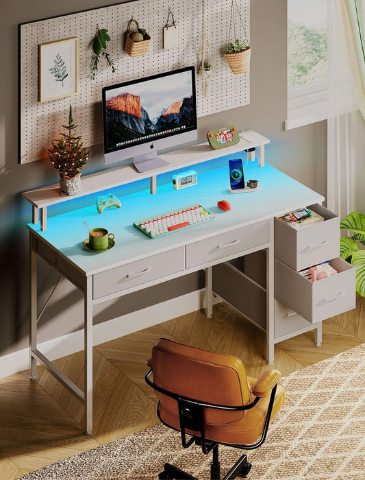 Computer Desk with Power Outlets & LED Light, 39 Inch Home Office Desk