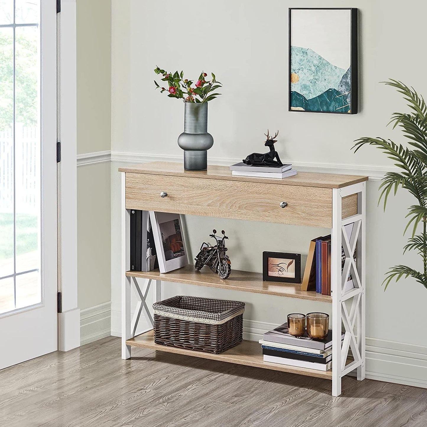Narrow Console Table with Drawer and Shelves