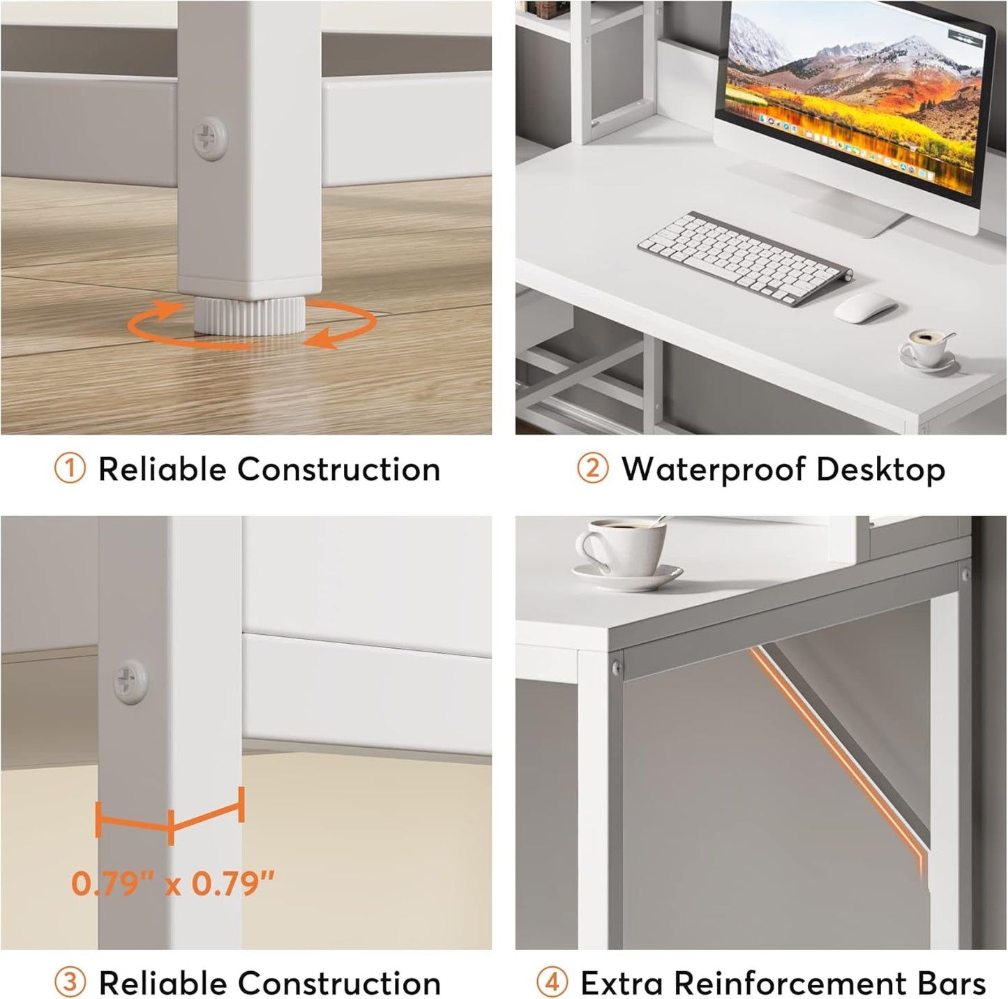 55 Inch Computer Desk with 2 Drawers and Storage Shelves, Rustic