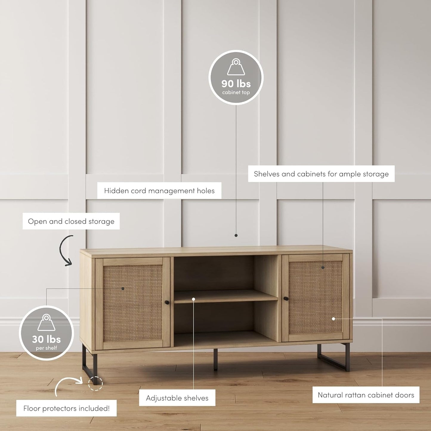 74101 Mina Modern TV Stand, Entertainment Cabinet, Media Console with