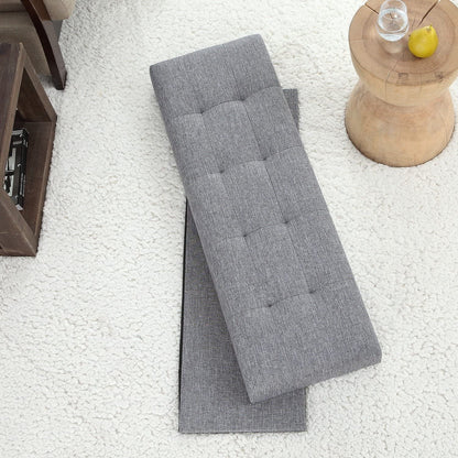 Gray Foldable Tufted Storage Ottoman Bench - 45″