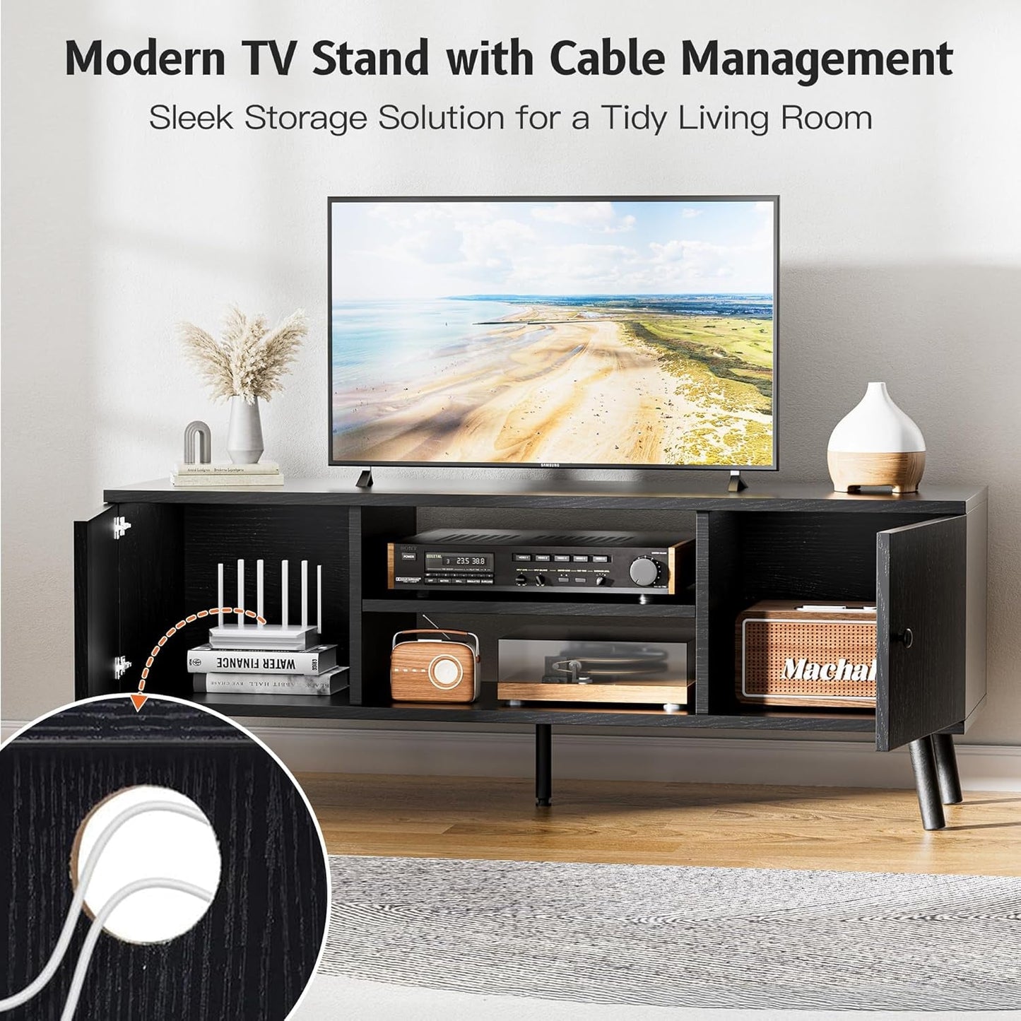 TV Stand for 55-60 Inch TV, Entertainment Center Console Table with