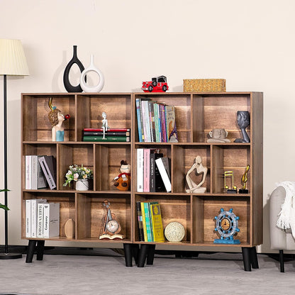 7 Cube Bookshelf 3 Tier Modern Bookcase with Legs,Wood Book Shelves