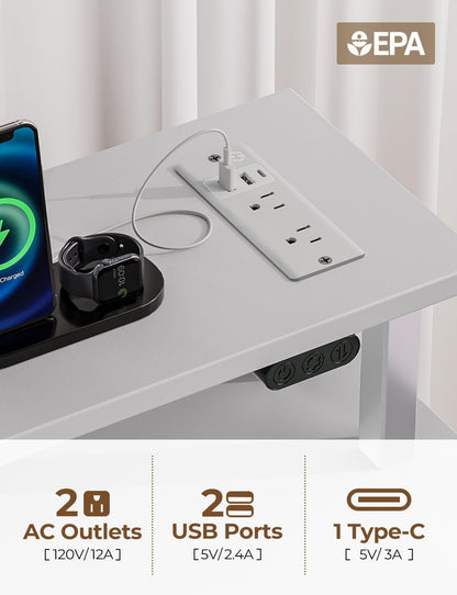 Computer Desk with Power Outlets & LED Light, 39 Inch Home Office Desk