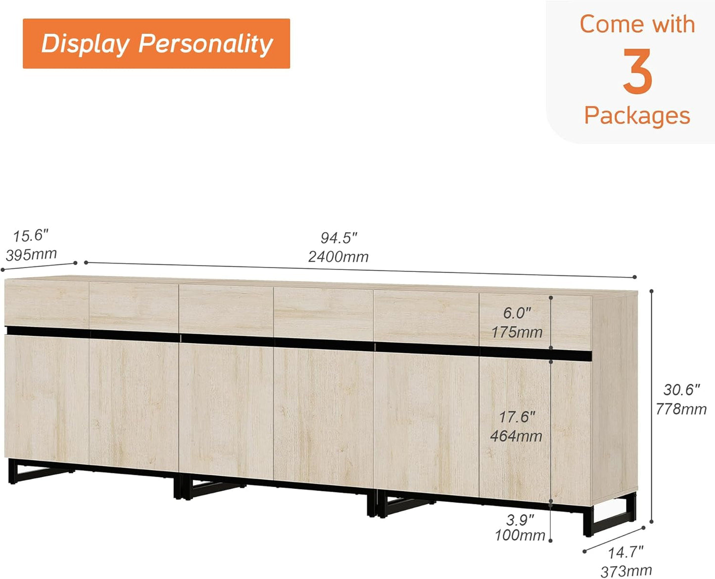 Modern TV Stand for Tvs up to 110 Inch, 3 in 1 Wood Entertainment