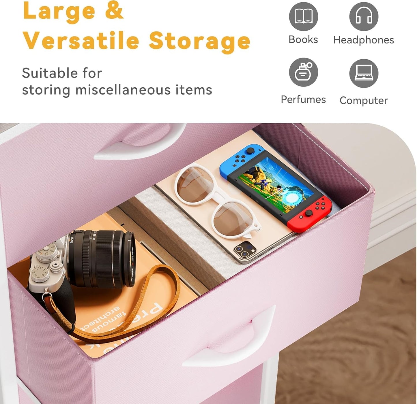 Storage Drawer with 4 Drawers - Fabric Dressers for Kids, Dresser for