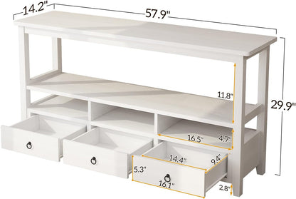 Vintage White Console Table with Storage Drawers