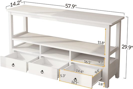 Vintage White Console Table with Storage Drawers