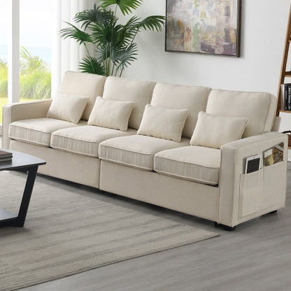 Seater Modern Linen Fabric Sofa With Armrest Pockets And 4