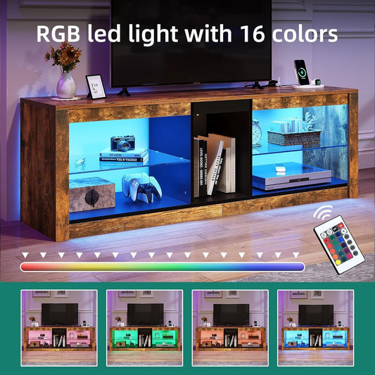 LED TV Stand W/Power Outlets for Tvs up to 55/60 Inch, Gaming